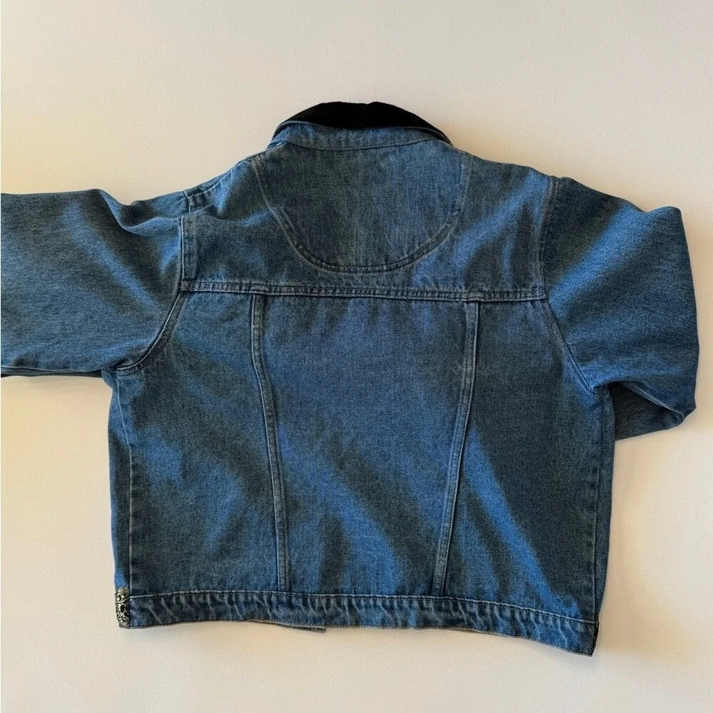 Vintage‎ 90s Western Denim Jacket Women's L Gold Ribbon Velvet Trim
